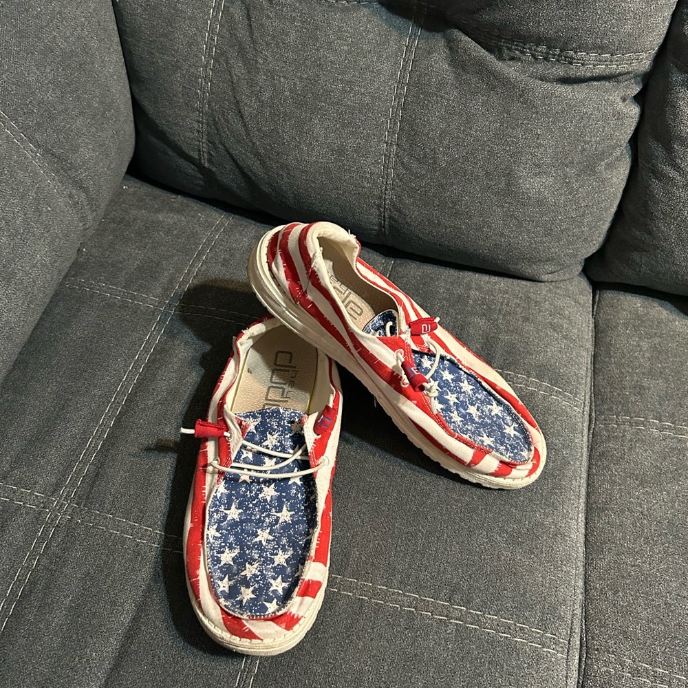 Hey Dude Women's Americana Star & Stripe Slip-On Loafers in Red, White & Blue